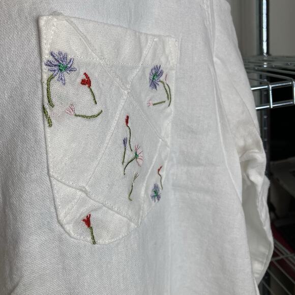 Susan Graver Women's White Linen Embroidered Button Up Shirt Size XL Boxy Boho - Picture 9 of 12